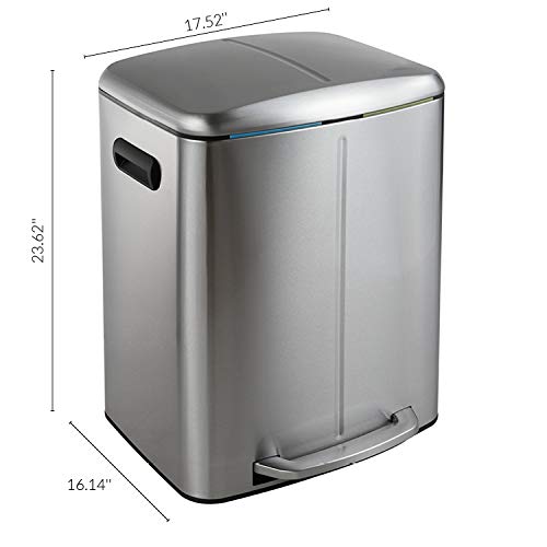 happimess Marco 10.6 Gal Double Bucket Step Trash Can, Platinum Silver - color: Stainless Steel