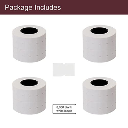 Motex 1 Line White Labels, 8,000 Blank Price and Date Gun Labels, Strong Adhesive Price Gun Labels Compatible with MX-5500 and Perco 1 Line Price and Date Guns, Security Slit Design - color: White, size: 8 Rolls