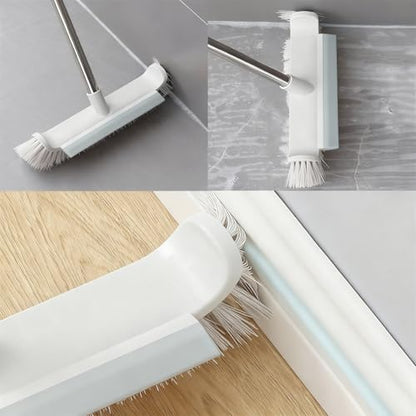 Extra Wide Pool & Deck Brush with Reinforced Aluminum Back, Heavy Duty Scrub Brush for Spa Patio Tile & Shallow Pool, 41" Handle Included, Curved Edges & Rubber Scraper, Screw-On Pole Connection - color: Gray
