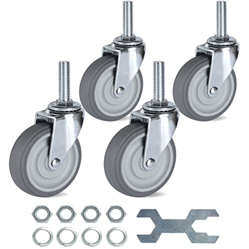 Finnhomy Caster Wheels 3 Inch Set of 4 Heavy Duty Threaded Stem Casters1/2-13x1-1/2 Swivel Rubber Industrial Castors Premium Wheels for Wire Shelving/Furniture/Carts Load Bearing 720 Lbs Gray - size: 1/2" -13 x 1-1/2" (No Brake)