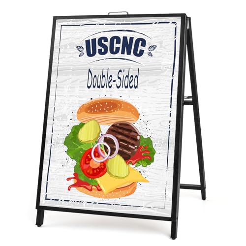 USCNC 24 x 36 Inch A Frame Sign Double-Sided Folding Sandwich Board Heavy Duty Slide-in Sidewalk Signboard for Outdoor Street Advertising Poster(Frame only，No white board) - color: Black-1PACK Double-Sided