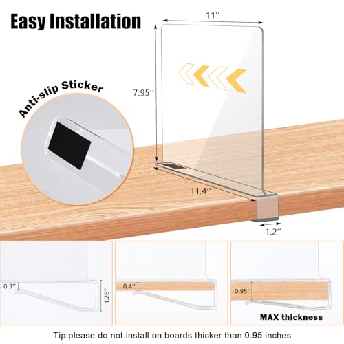 xydstay 6 Pack Clear Acrylic Shelf Dividers for Closet Organization