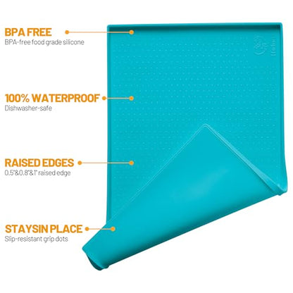 Hubulk Dog Feeding Mat,100% Waterproof BPA Free Silicone Pet Food and Water Bowl Placemat,Dishwasher, High Raised Edge to Prevent Spills,Nonslip Tray to Stop Messes on Floor (19"x12"x0.5", Teal) - color: Green(Teal), size: 19"l X 12"w