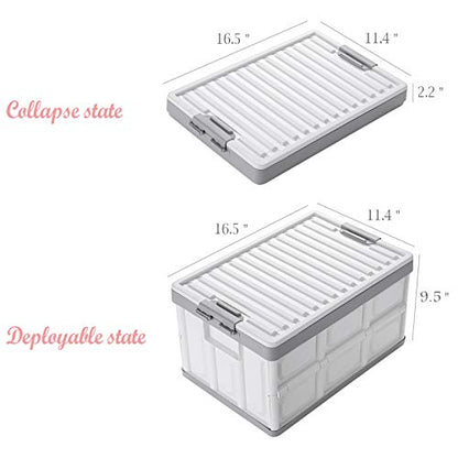 Collapsible Storage Bins with Lids 30L, Folding Plastic Stackable Utility Crates 2-Pack, Durable Containers for Home & Garage Organization - Oyster White - color: White