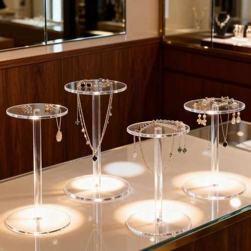 4 Pack Small Clear Acrylic Display Stands Risers, Pedestal Stand