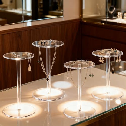 4 Pack Small Clear Acrylic Display Stands Risers, Pedestal Stand