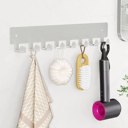 pickpiff Sliver Key Holder for Wall Adhesive, Key Hooks with 8 Hooks, No Drill for Living Room, Kitchen, Office - color: Sliver