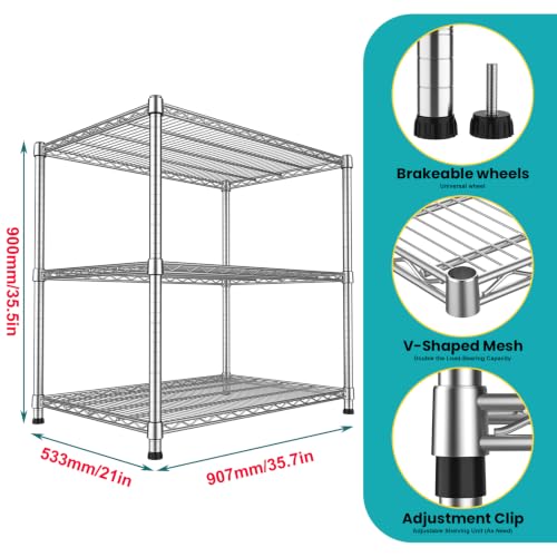 21"Depth Heavy Duty Wire Shelving Unit 3-Tier Metal Storage Shelves Adjustable Steel Wire Rack Utility Shelving Wire Shelf Organizer for Garage Basement Pantry Laundry Warehouse 21"D x 36"W x 35.5"H - size: 3-Tier-Silver[21"D x 36"W x 35.5"H]