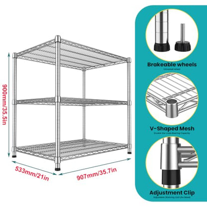 21"Depth Heavy Duty Wire Shelving Unit 3-Tier Metal Storage Shelves Adjustable Steel Wire Rack Utility Shelving Wire Shelf Organizer for Garage Basement Pantry Laundry Warehouse 21"D x 36"W x 35.5"H - size: 3-Tier-Silver[21"D x 36"W x 35.5"H]