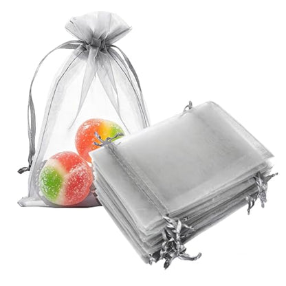 Sheer Organza Mesh Drawstring Gift Bags 100pcs 5x7 Inch Silver Gray - color: Grey 5x7in 100pc