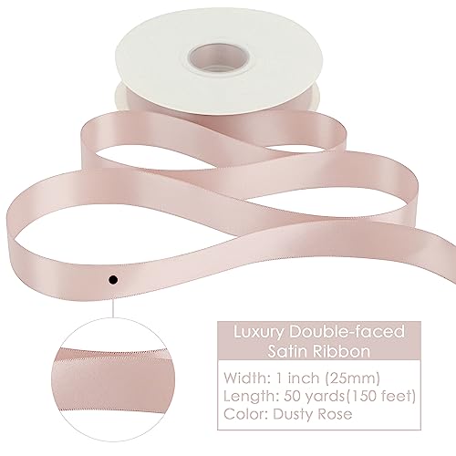 HUIHUANG 1 inch Dusty Rose Double-Faced Satin Ribbon Continuous 50 Yards - color: Dusty Rose, size: 1 inch