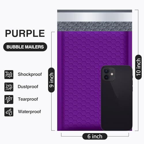 UCGOU Bubble Mailers 6x10" Purple Usable Size 6x9" Padded Envelopes 50 Pack - color: Purple, size: 6x10" 50PC