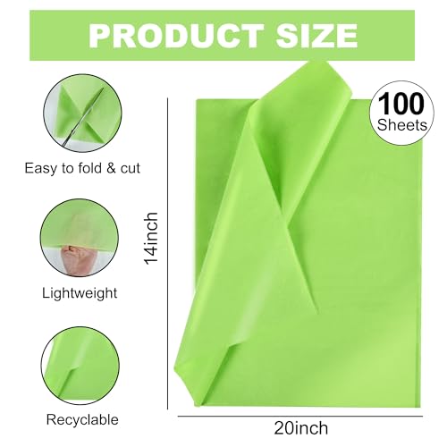 BEISHIDA 100 Sheets Lime Green Tissue Paper Bulk, Wrapping Tissue Paper for Gift Bags, 14 x 20 Inch Gift Wrap for Halloween Birthday Wedding Graduation DIY Crafts Holiday Flowers - color: lime green
