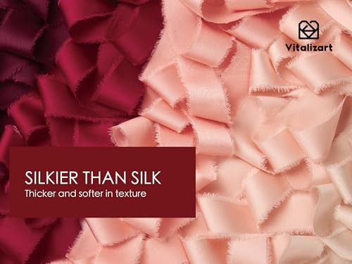Vitalizart Red & Pink Silk Satin Ribbon 1" x 25 Yds Handmade Frayed Edges - color: Red & Pink