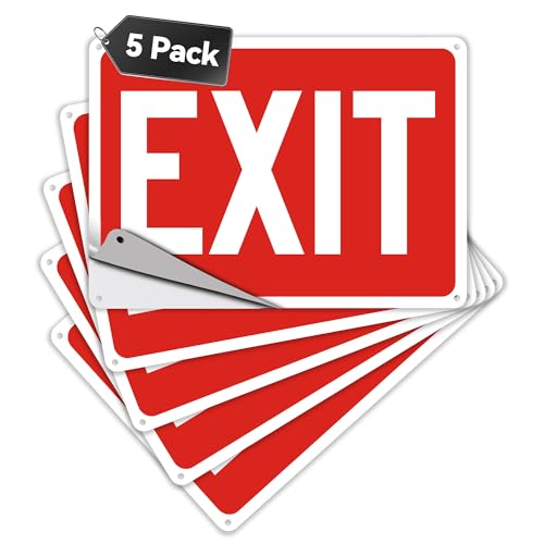 5 Pack Exit Signs, Exit Sign Stickers for Door and Wall Mount - High Visibility Safety Sign, Premium Self-Adhesive Vinyl Easy to Install (Red) - color: Exit Sign Red