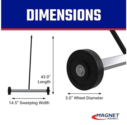 Master Magnetics Magnetic Sweeper with Wheels - Rolling Magnet Sweeper - Powerful Magnetic Tool for Lawn and Shop Use - Pick Up Nails and Other Metal Debris - Strong 30 lb Pull - 14.5” - style: 14.5"