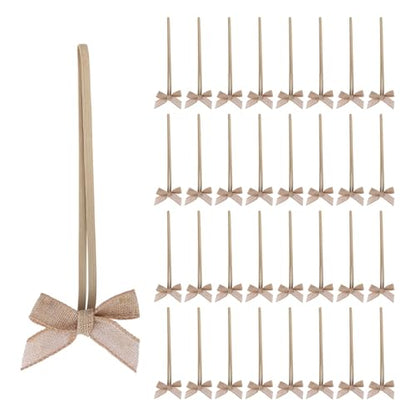 Meseey 30pcs 8 Inch Stretch Elastic Loops with Pre-Tied Ribbon Bows for Gift Wrapping,Baby Showers, Weddings, Christmas Boxes (8 Inch, Linen) - color: Linen, size: 8 Inch