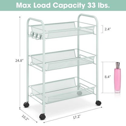 TOOLF 3 Tier Rolling Cart, Metal Utility Storage Cart with Wheels, Green - color: Green, size: 3-Tier