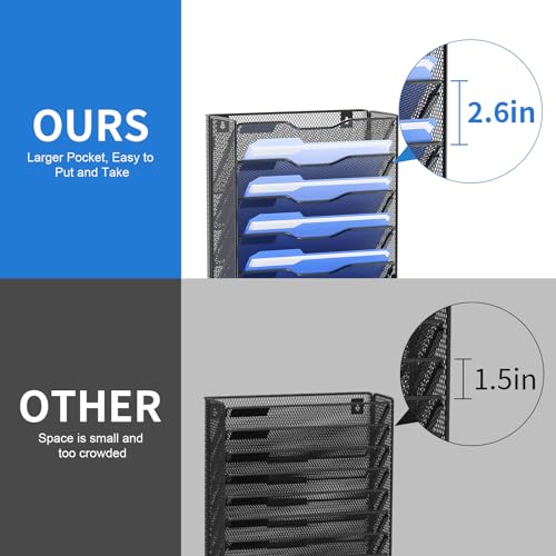 OUTWOLF 10 Tier Hanging Wall File Organizer Wall Mount Paper Document Folder Holder with Hooks for Home Office Organization - color: 10 Pocket