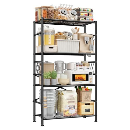 DurayLoly 4-Tier Heavy Duty Metal Shelving with Hooks, 880 lbs, for Kitchen - size: 30" W x 12" D x 60" H (4T)