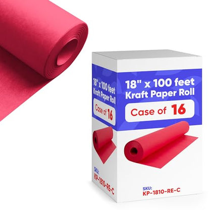 18" x 1200" (100 ft) Red Kraft Paper (Case of 16 Rolls), Made in USA - color: Red, style: Bulk Case - 1 Color
