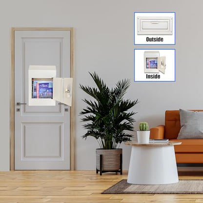 Locking Door Drop Box, Anti-Fishing Mail Slot with Rear Access - color: White, size: Medium