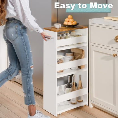 MARTY Slim Rolling Storage Cart 7.9" W Laundry Cart with Wheels,Brown+White - color: White, size: 7.9"D x 15.75"W x 31.5"H