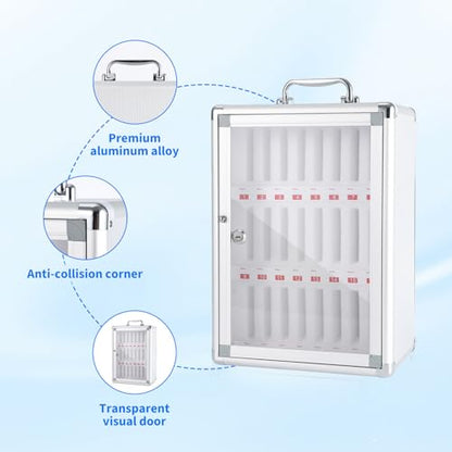 24 Slots Cell Phone Locker with Key, Portable Mobile Phone Storage Box