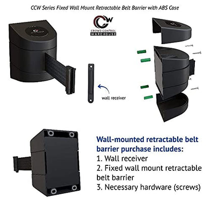 Crowd Control Warehouse 30-Foot Wall Mount Retractable Safety Belt Barrier - color: Black and Yellow Belt with Black ABS Case, size: 30 foot belt