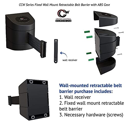Crowd Control Warehouse WMB-230 Wall Mount Retractable Belt Barrier, 30 Ft - color: Black and Yellow Belt with Yellow ABS Case, size: 30 foot belt