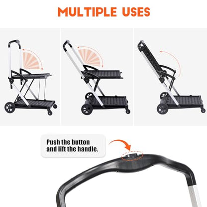 2 Tier Folding Shopping Carts, Multipurpose Rolling Trolley with 360 Rolling Swivel Wheels & Storage Crate, Rolling Organizer for Groceries, Warehouse,Outdoor, 2 Cargo Boxes
