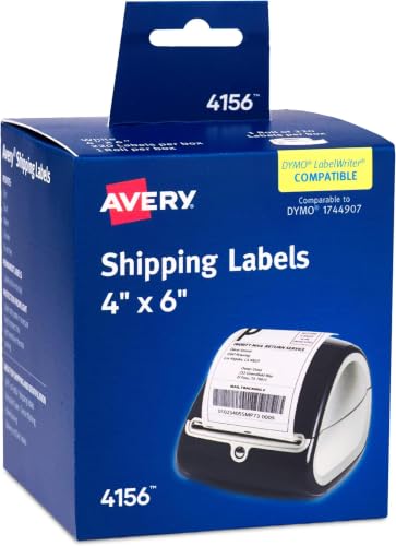 Avery Direct Thermal Shipping Labels, 4" x 6", White, Comparable to DYMO 1744907, 1 Roll of Labels, 220 Total (4156) (Pack of 6) - size: 4" x 6" (Pack of 6)