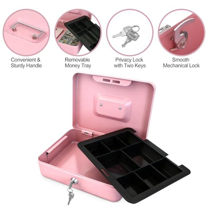 8" Cash Box with Money Tray, Pink, Medium - color: Pink, size: Medium