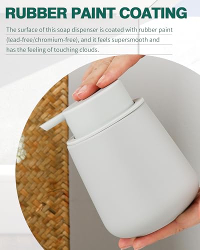 Bosilunlife 12Oz Ceramic Foam Soap Dispenser for Bathroom Kitchen Counter - color: Rubber Light Grey
