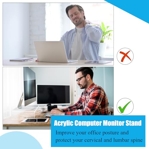 Jetec 2 Pcs Acrylic Monitor Stand Desktop Computer, Clear, 12 x 8 x 3 Inch - color: Clear, size: 12 x 8 x 3 Inch