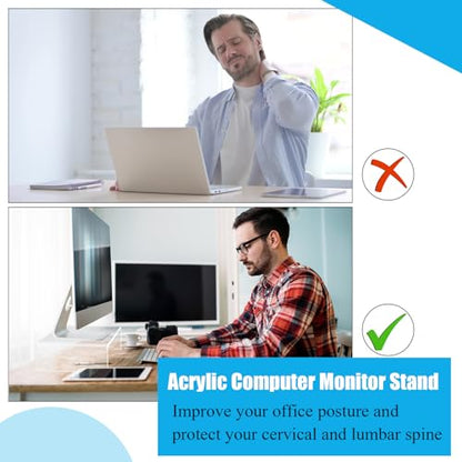 Jetec 2 Pcs Acrylic Monitor Stand Desktop Computer, Clear, 12 x 8 x 3 Inch - color: Clear, size: 12 x 8 x 3 Inch