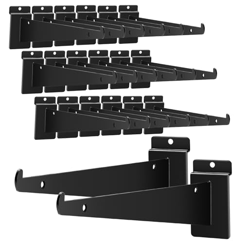 24PCS 10" Slatwall Shelf Bracket with Lip,Black Metal Slat Wall Accessories - size: 10inch-24pcs