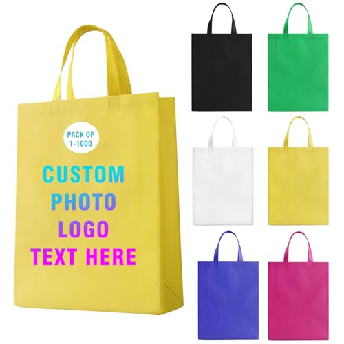 Custom Tote Bag Set of 5/10/50/100,Personalized Logo Text,Reusable Shopping Bags,Business Activities Promotional Item - color: Yellow