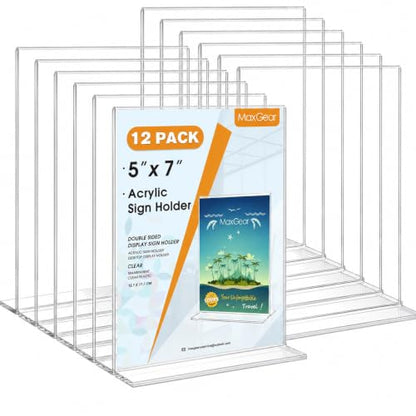 MaxGear 12 Pack Acrylic Sign Holder 5x7 inch Double-Sided Display, Vertical - size: 5"x7"- 12 Pack