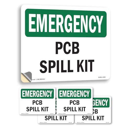 PCB Spill Kit OSHA Emergency Vinyl Decal Label 5 Inch x 3.5 Inch - 5 Pack - color: Vinyl Decal, size: 5 Pack of 5" x 3.5"