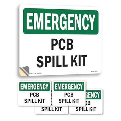 PCB Spill Kit OSHA Emergency Vinyl Decal Label 5 Inch x 3.5 Inch - 5 Pack - color: Vinyl Decal, size: 5 Pack of 5" x 3.5"