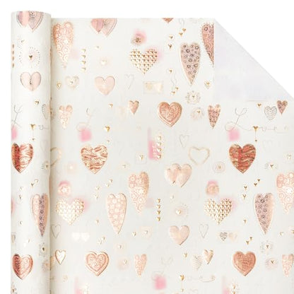 WRAPAHOLIC Foil Valentine's Day Wrapping Paper - Mini Roll - 17 Inch X 16.5 Feet - Gold Foil Love Heart Design with Embossed for Wedding, Anniversary, Birthday, Baby Shower - color: Heart - Gold Foil, size: 17 inch x 16.5 feet