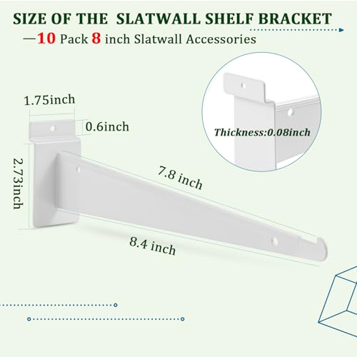 8'' Slat Wall Shelf Bracket,10 Pack Heavy Duty Slatwall Bracket - size: 8 inch-WT