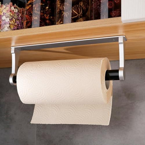 pu&lizfii Adhesive Or Drilling Silver Kitchen Paper Towel Holder Under Cabinet,Horizontal & Vertical,Wall Mount Paper Towel Holder Under Counter (Silver,12in) - color: Silver
