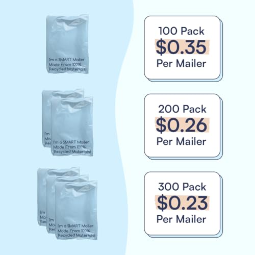 200 Count, 10x13 inch 100% Recycled Poly Mailers Eco Friendly Packaging Envelopes Supplies Mailing Bags 2.5 Mil Thick - SMART Mailer - size: 10"x13" (200 Mailers)