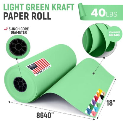 18" Paper Dispenser with Cutter + Light Green Kraft Paper Roll - color: Light Green, size: 1 Roll + Dispenser