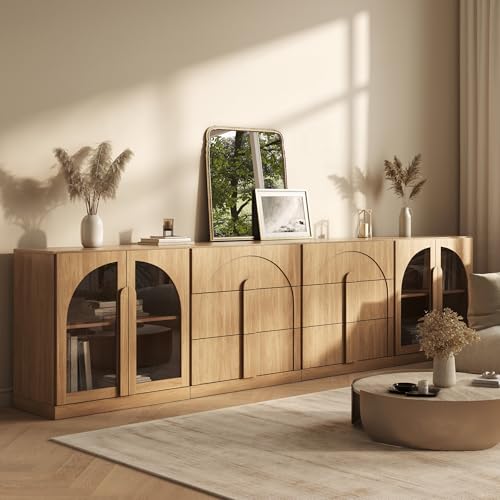 BELLEZE Bijou 4-Piece Modular Sideboard Buffet Cabinet - Camel - color: Bijou Camel Aacc
