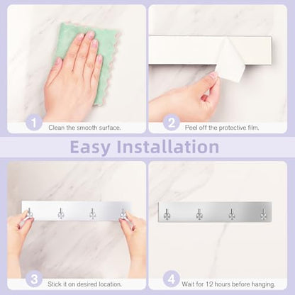 VIS'V Key Holder Wall Mount, Large Adhesive Key Hanger with 4 Hooks, Silver - color: Silver
