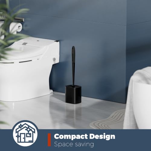 Toilet Brush and Holder Set, Space Saving, Black, 1 Pack - color: Black