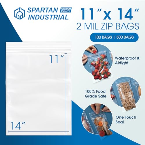 11” X 14” (100 Count) 2 Mil Clear Reclosable Zip Plastic Poly Bags - size: 11” X 14”